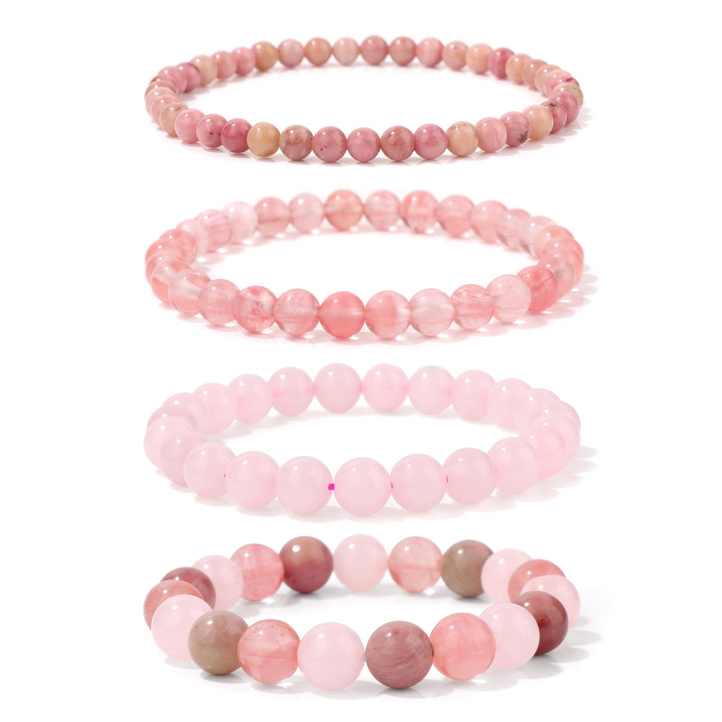 Vinswet 4pcs Beaded Bracelets for Women,Natural Healing Crystal Gemstones Bracelet,Anxiety Stress Relief Bracelet Handmade purple Jewelry Gifts for Women, 7.48in, Stone, Amethyst