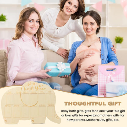 XIHUADOU My First Year Picture Frame – One-Year Photo Board for Baby, 12-Month Collage Keepsake with Stand, Gender Neutral Design for Baby Showers, New Mom Gifts & Nursery Decor (Elephant Sign)