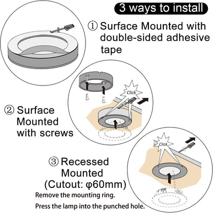 VST Under Cabinet Lights Plug in with Wired Touch Dimmer Switch,Recessed or Surface Mount,Natural White 3000K 12V 2W(12W Total, 60W Equivalent),6 Pack White Puck Lights Fixtures