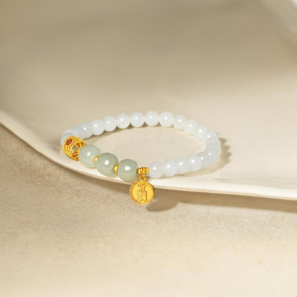 ZHOU LIU FU Sterling Silver Bracelets White Jasper Bracelet Bead Bracelet Green Jasper Round Fortune Charm Bracelet Stretch Bracelet for Women Mom Lover Birthday Aniversary 6.7inch/17cm
