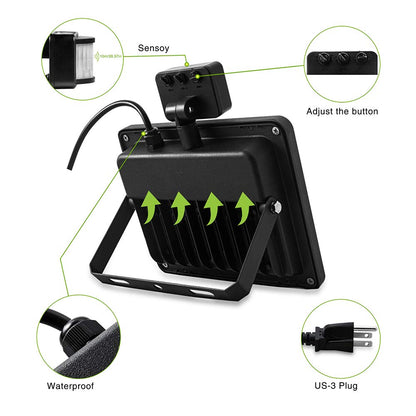 LEACOCO Motion Sensor Flood Light Outdoor,10W Security Light, IP66 Waterproof Outdoor Light,1000LM,3200K Motion Security Lights with Plug for Garage Yard Patio Pathway Porch Entryways (Warm White)