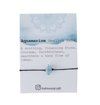 The Blue Yogi Aquamarine Healing Bracelet Anklet, Adjustable Cord Crystal Bracelet for Women Men, Spiritual Protection Jewelry with Affirmation Card