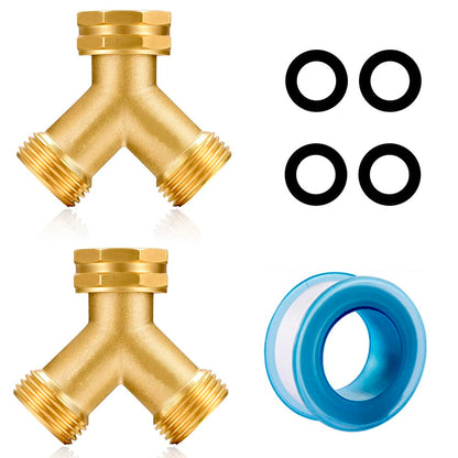 SIGURANTA Garden hose splitter, Brass Y-Type Unrestricted Flow Fitting, Garden Faucet splitter (2-way full flow 2Pcs)