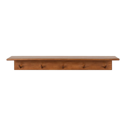 Kate and Laurel Alta Modern Wall Shelf with Hooks; 36 x 5 x 5; Walnut Brown; Decorative Entryway Shelf with 5 Hanging Hooks
