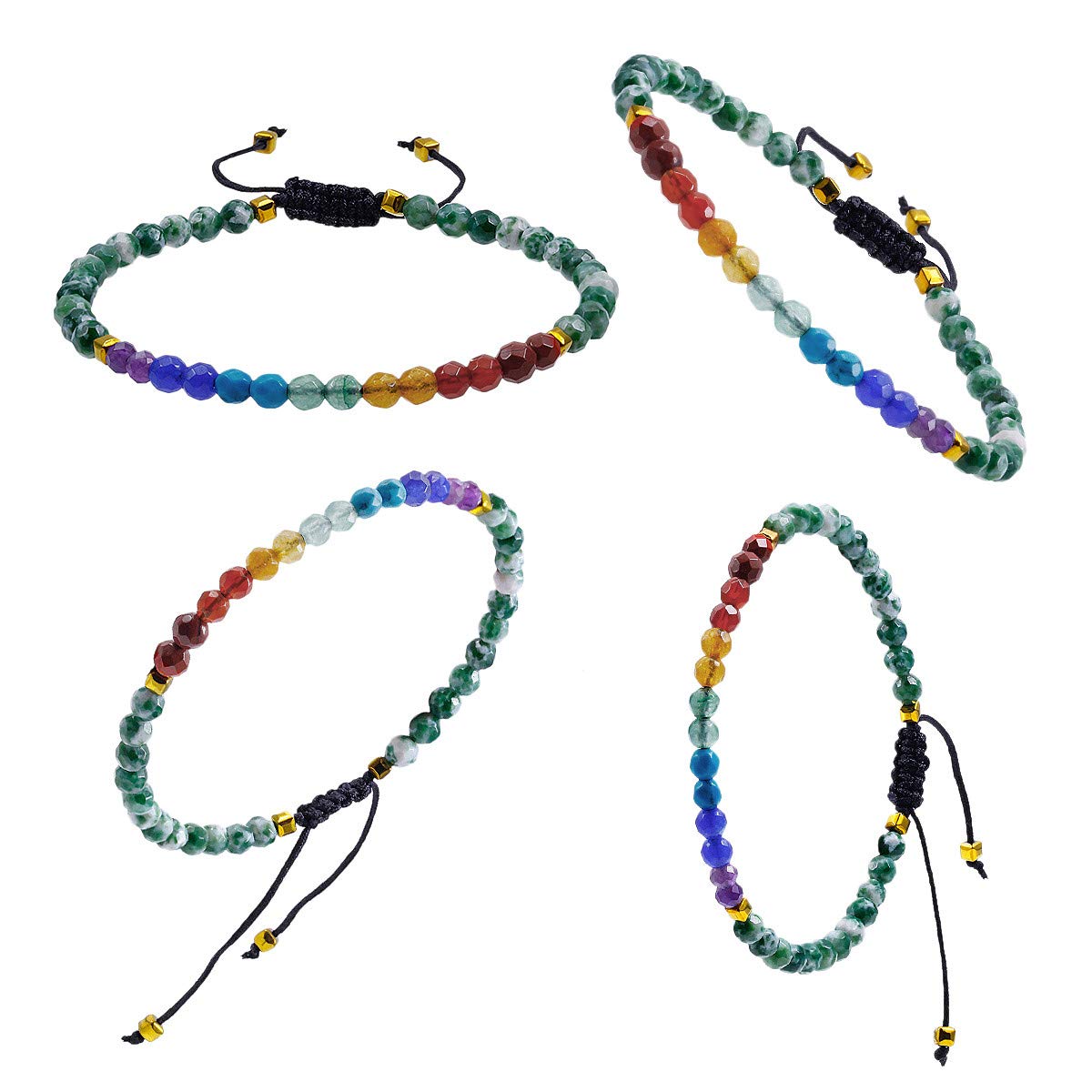 TUMBEELLUWA Beads Bracelets Faceted Stone 7 Chakra 4mm Healing Crystal Bracelet Adjustable Handmade Jewelry for Women,Green Dalmation Jasper