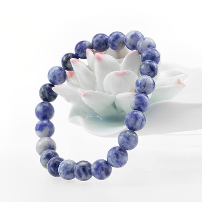 Clearain Natural Gemstones Bracelet 8mm Chakra Round Beads Energy Power Crystal Reiki Healing Elastic Stretch 7 Inch for Women Men Unisex（Blue Dot）