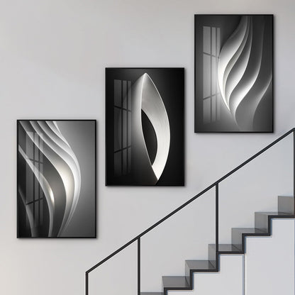Altimpo Large Frame Modern Abstarct Wall Art for Living Room, Minimalist Bright Style 3 Piece Canvas wall art painting, Grey Melody Wall Art for Bedroom, Home, Hotel, Office 16x24IN