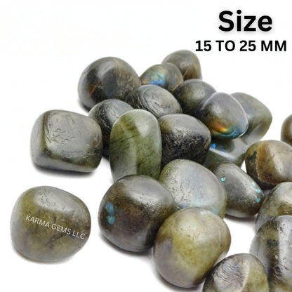 Karma Gems 1lb Labradorite Tumbled Stones - Polished Stones for Positive Energy - Crystal Kit for Fresh Mind & Restful Sleep - Healing Stone for Chakra Balancing-ideal for Gift & Home Decor (15-25 Mm)