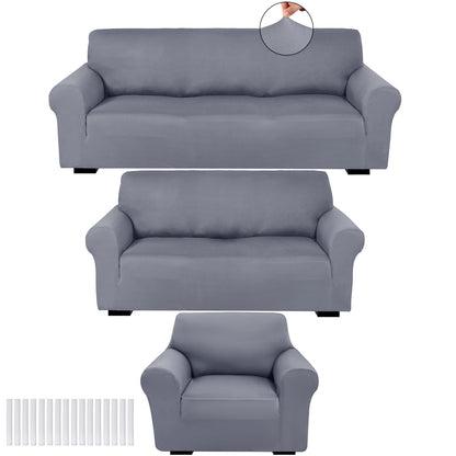 Peryiter 3 Pcs Slipcover Set for Couch Furniture Covers for Sofa Loveseat Couch Arm Chair, Form Fit Stretch, Wrinkle Free, Furniture Protector(Light Gray,Milk Silk Spandex)