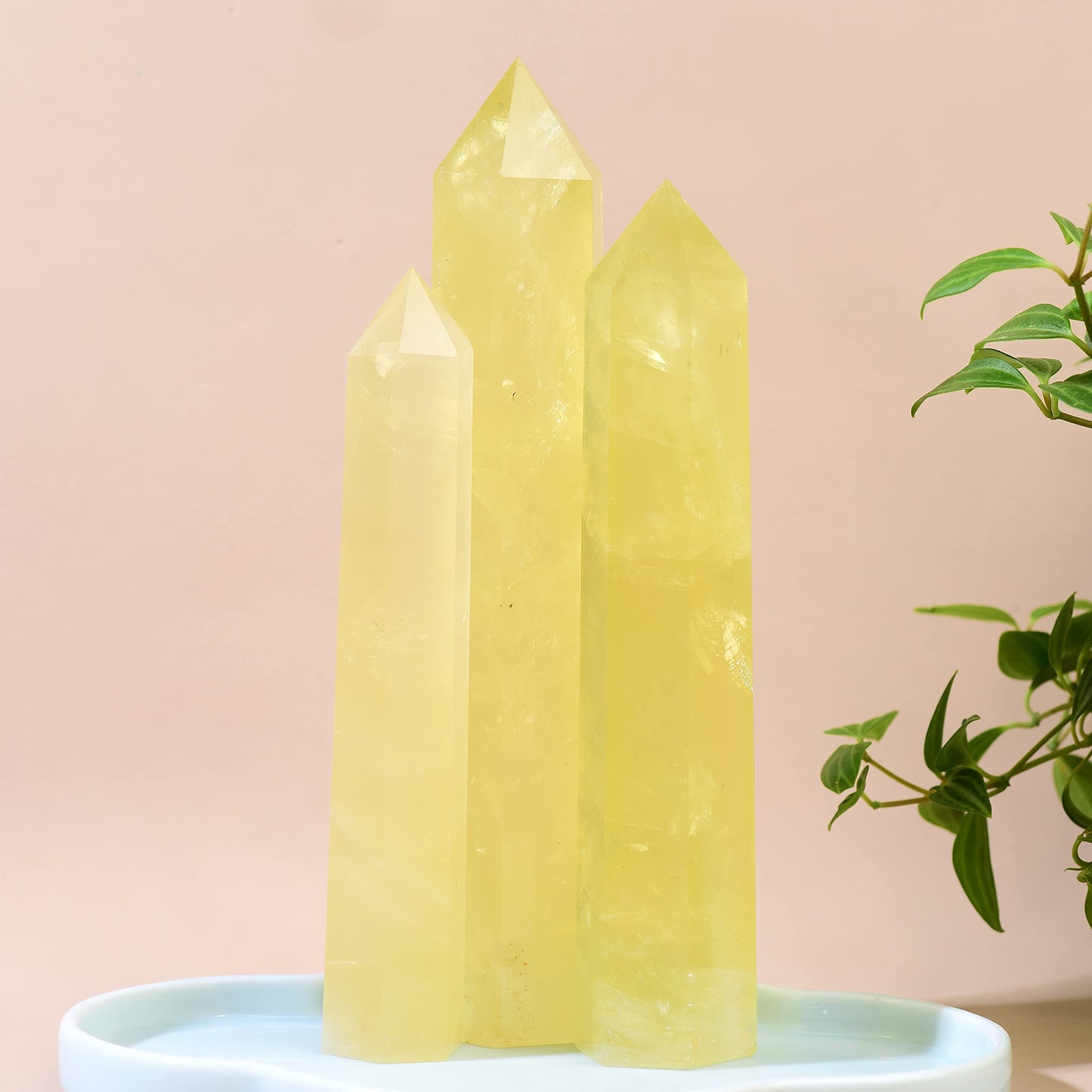 WUYOUSHI Large Natural Citrine Healing Crystal Wand 7.08-7.87" Natural Crystal Tower 6 Faceted Chakra Crystal Point Meditation Therapy Reiki Energy Stone Home Decor Collection Gift