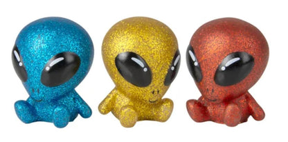 Rubber Glitter Galactic Alien Toys - Stress Relief, Fidget, Party Favors, Reward Chest, Treasure Chest, Goodie Bags, Bath Toys - Outer Space, UFO, Aliens, Galaxy - 10 Piece