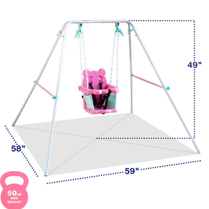 Sportspower FNS-003 My 1st Toddler Swing: Heavy-Duty Baby Indoor/Outdoor Swing Set with Safety Harness, Capacity - up to 50 lbs, Pink/Pale Green