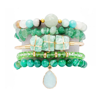 NUZUJX 5PCS Natural Boho Beaded Bracelets Bangle for Women Men,Healing Jasper Crystal Gemstone Stone Chakra Multilayer Wrap Bohemian Handmade Jewelry Beads Stretch Bracelet Set
