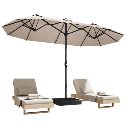 DomeShade 15ft Patio Umbrella with Base,Large Outdoor Double-Sided Rectangle Umbrella with Crank Handle, Market Umbrella for Poolside Garden Deck Backyard Beach Pools, Beige