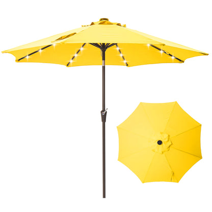 Tioline 9FT Solar-Powered LED Patio Umbrella with Tilt Crank,Outdoor Market Umbrella with 32 Lights,Sunshade for Deck, Garden and Pool,Yellow