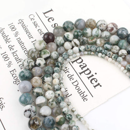 NITOPUPU 10mm 37pcs Tree Agate Natural Stone Beads for Jewelry Making Supplies, Round Crystal Beads for Bracelets Necklace DIY Crafts