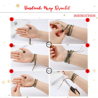 Plumiss Women Boho 5 Wraps Bracelet Natural Rhodonite Picasso Jasper Turquoise Stone Strand Bracelet Jewlery
