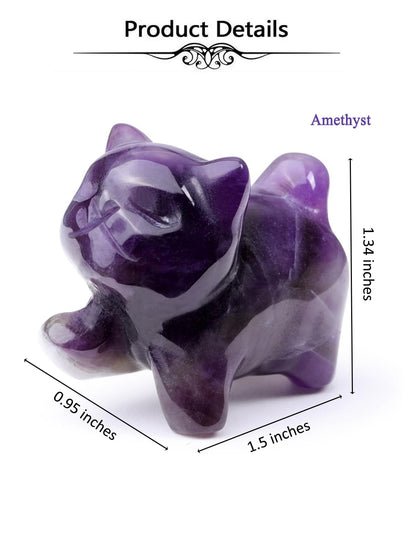 Top Plaza Amethyst Crystal Cute Cat Figurine Gifts Carved Healing Lucky Home Decor Natural Gemstone Cats Collectibles Pocket Sculpture for Cat Lovers