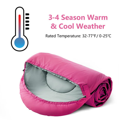 ORTHOMTEX Sleeping Bags for Adults,Teens and Kids Girls-Warm & Cold Weather Lightweight,Waterproof Backpack,Great for 3-4 Seasons Hiking,Camping and Outdoor Mountaineering(Pink/Right Zip)