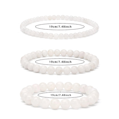 Risyfjew 4MM Handmade Moonstone Natural Gemstone Stretch Elastic Bracelet,PE Film Anti-oxidation Packaging Natural Stone Crystal Healing Power Energy Gifts for Adult