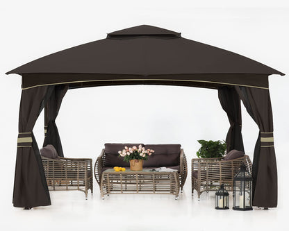 ABCCANOPY 10x12 Outdoor Gazebo - Patio Gazebo with Mosquito Netting, Outdoor Canopies for Shade and Rain for Lawn, Garden, Backyard & Deck (Brown)