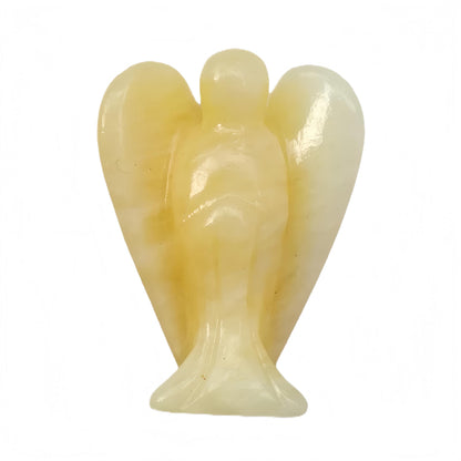 Afucats Natural Yellow Jade Healing Guardian Angel Indoor Decorative Stone,1.5 Inches Carving Pocket Palm Statue,Gift for Her Christmas Décor