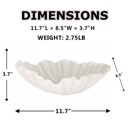 CSjihua Scalloped Sandstone Resin Decorative Bowl - 11.7" Off-white Shell Shaped Catch All Bowl for Entryway Table, Jewelry, Keys, Fruits, Home & Office Centerpiece Decor