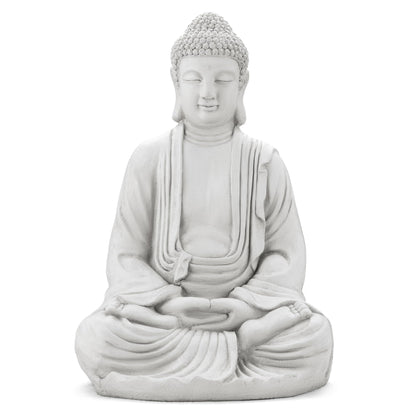 Glitzhome 29.5-inch Zen Meditation Buddha Garden Statue, White Oversized Tall Large Indoor and Outdoor Sculpture, Hand-Finished MGO & Fiberglass Decor for Home Patio Yard