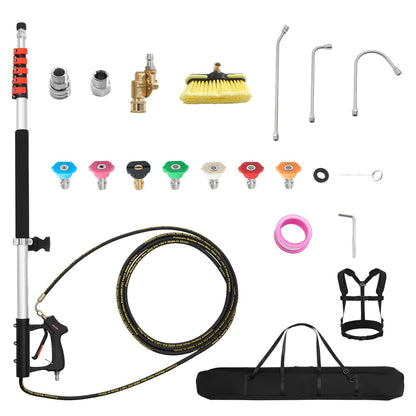 VEVOR 25 FT Pressure Washer Telescoping Wand, with Power Washer Extension Wands & High Pressure Hose, Brush Head, 7 Nozzles, Hose Adapter, Upgrade Support Belt, Storage Bag, 4000 PSI for High Cleaning
