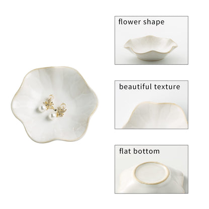 Jewelry Dish Tray, Ring Dish, Ceramic Trinket Tray, Key Bowl, Decorative Plate, for Friends Sisters Daughter Mother (Milky White)