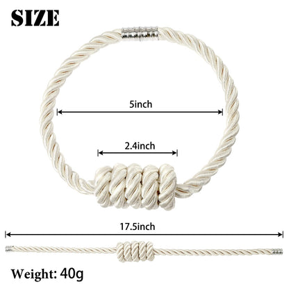 BEL AVENIR Magnetic Curtain Tiebacks, Decorative Drapery Holdbacks Modern Woven Tie-Backs with Exquisite Knot (Beige, 2 Pack)