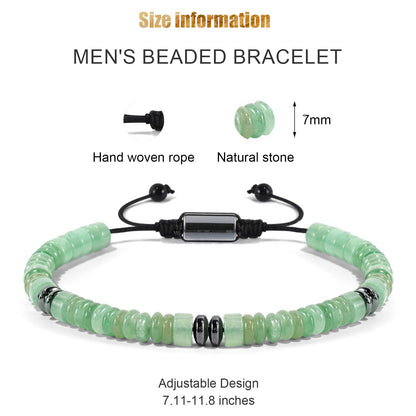 VIBILIA Healing Crystal Bracelets Beaded Bracelets for Men Women Green Aventurine Natural Stone Adjustable Bracelets Unique Gifts for Father Son Grandfather Brother Friend