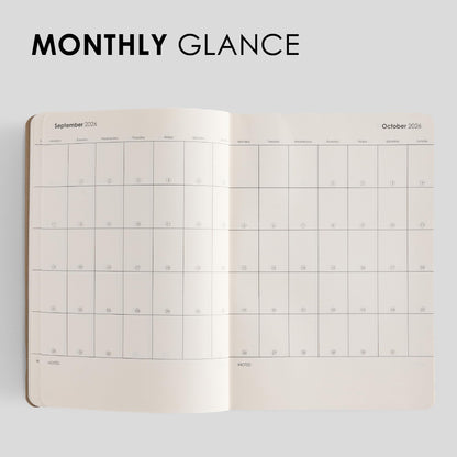 myPAPERCLIP 2026 Weekly Planner | Italian Vegan Leather Cover, 192 Pages, 80 GSM, A5 (5.83 x 8.27 in) | Flat Lay | Yearly Calendar, Monthly Overview & Weekly Planner Layout | Black