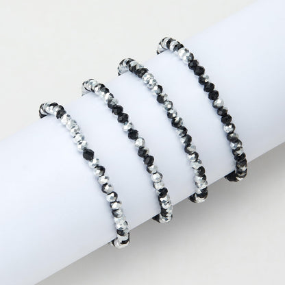 Noessla Beaded Boho Stretch Bracelet Colorful Stackable Crystal Beads Bracelets Trendy Costume Jewelry Mothers Day Gifts for Women(Black and Silver)
