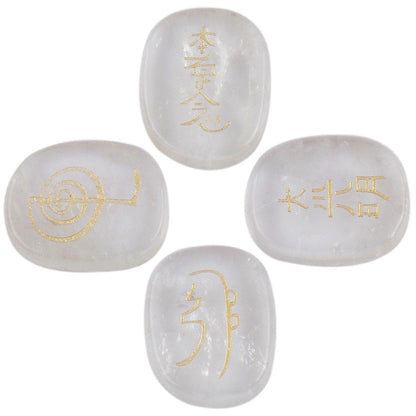 rockcloud Healing Crystal Rock Quartz 4pcs Engraved Chakra Stones Palm Stone Reiki Balancing