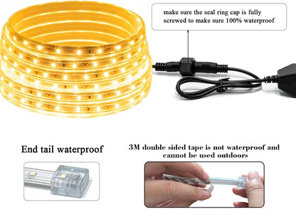 JUNWEN 20FT Warm White Rope Lights Outdoor, 12V IP65 Waterproof Led Rope Lights Indoor Cuttable, Flexible Led Strip Lights Cuttable Plug-in for Patio Deck Bedroom Kitchen Bedroom Christmas