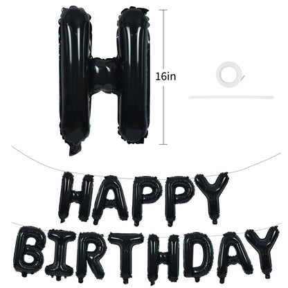 TONIFUL Black Happy Birthday Balloons Banner 16 Inch Mylar Foil Letters Birthday Sign Banner Bunting Reusable for 30th 40th 50th 60th Adults and Halloween Supplies