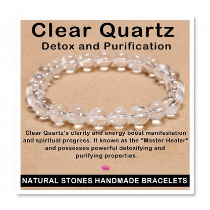 AD Beads Handmade Gemstone Stretch Elastic Bracelet Crystal Healing Reiki Nature's Beauty and Spiritual Essence Unisex (8mm, Clear Quartz (Detox and Purification))