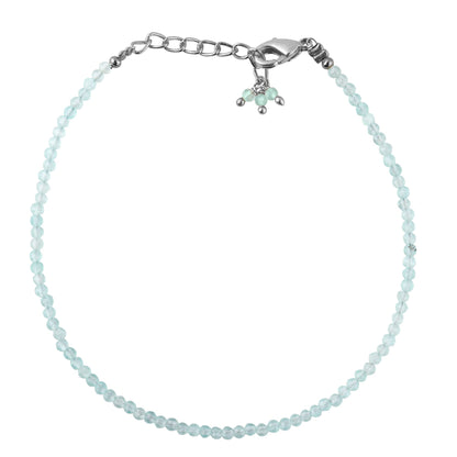 Gemimpression Handmade Aquamarine Micro Beads Simple Bracelet – Genuine Birthstone – Healing Chakra Crystals – Silver Plated 8-Inch Chain – Christmas Gift