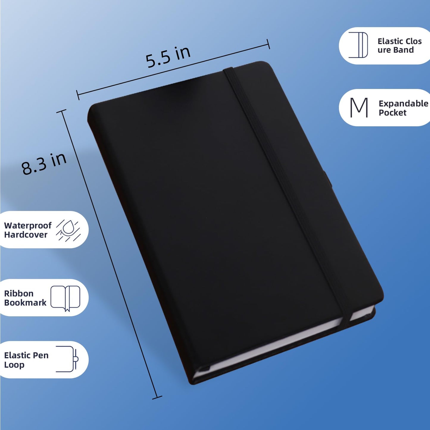 KODAPAGE Black A5 Liend Journal Notebook, 7mm College Ruled Notepad, Journaling for Writing, Work, School, Travel and Note Taking, Hardcover 224 Pages (112 Sheets) 5.5 x 8.3 inches (8 Pack)