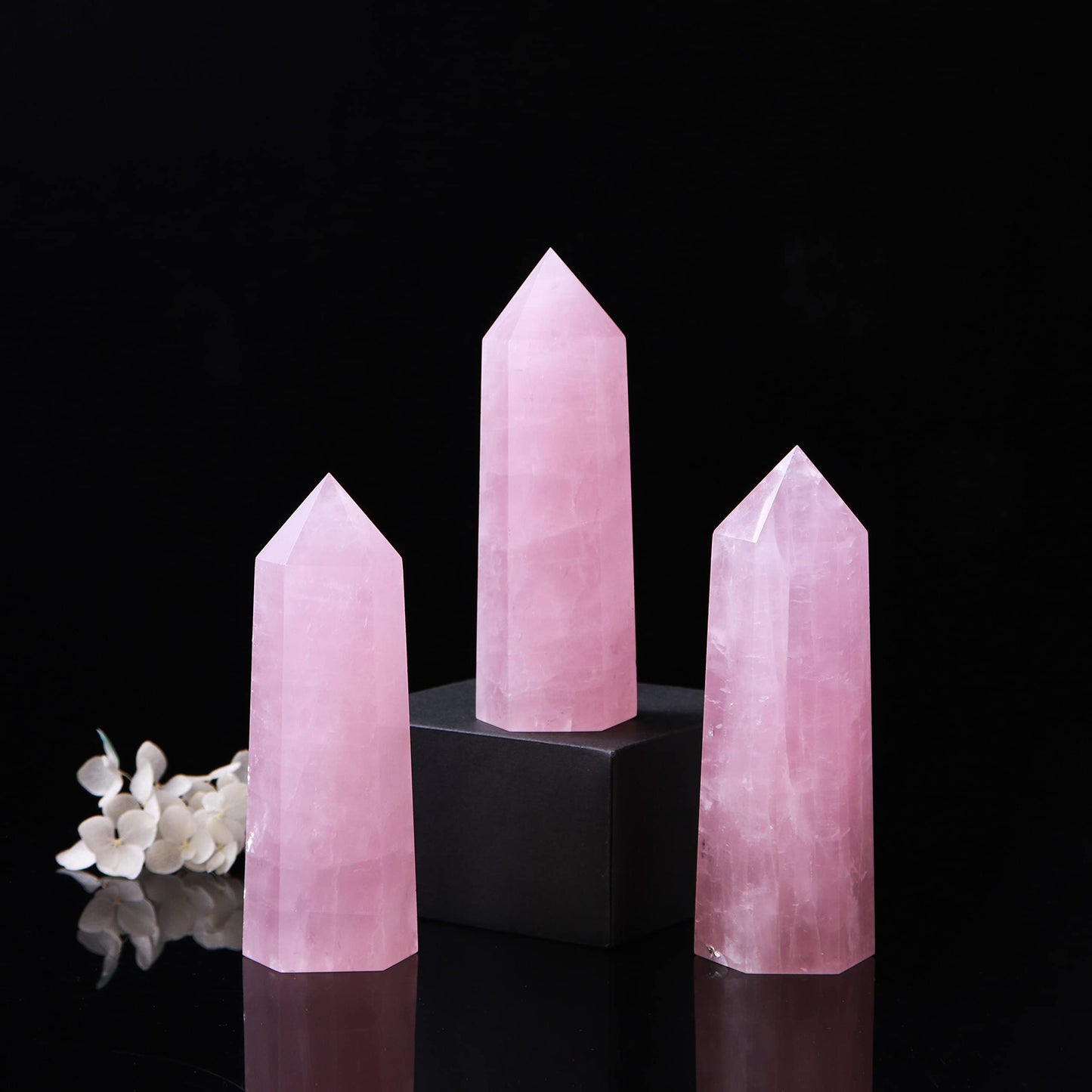 Runyangshi Large Rose Quartz Natural Healing Crystal Wand 4.72"-5" Crystals Tower 6 Faceted Single Point Crystal Prism Wand Natural Stones for Meditation Reiki Chakra Therapy Home Decor Gift