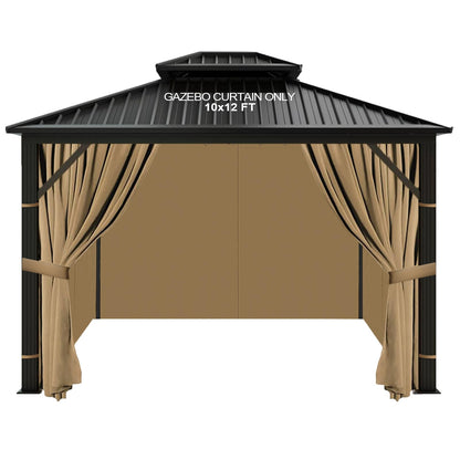 slashome 10'x12' Gazebo Curtains Outdoor Waterproof, Khaki Universal Replacement Curtain 4-Panels, Sidewalls with Zipper for Garden, Patio, Yard (Only Curtains)