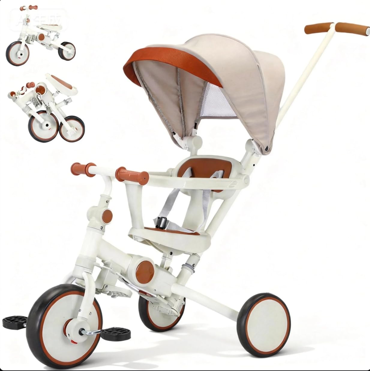 FVOJZQGD Toddler Push Foldable Tricycle with Canopy, 8 in 1 Balance Trike Baby Bike with Handle Toddler Tricycle for 1-3,Kids Folding Tricycles Chrismas and Birthday Gift for Boy and Girl Trike