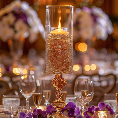 HappyFiller 630 Pcs Home Decoration Wedding Centerpieces Champagne Acrylic Flat Marbles Fake Gemstones for Table Scatter,Vase Fillers,Floral,Party Decor,Candle Holder Gems Beads