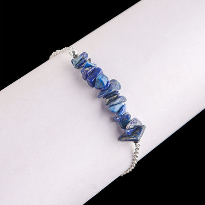 Gemimpression Handmade Lapis Lazuli Chips Bar Bracelet – Natural Energy Healing Crystals – Silver Plated Adjustable 8 Inch Chain – Gift for Her – Christmas Gift