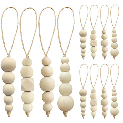 OurWarm 12 Pcs Wood Beads Christmas Tree Ornaments Wooden Beads, 4 Style Boho Christmas Decor Xmas Tree Hanging Beads, Farmhouse Christma Ornaments Beads for Tree Decor Home Decor