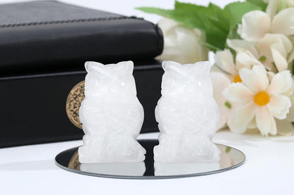 YATOJUZI 2” Owl Decors Natural Clear Quartz Crystals Stones White Cute Decor Polished Hand-Carved Sculpture Statue Figurines Gemstone Home Office Desk Decoration Reiki Energy Gifts