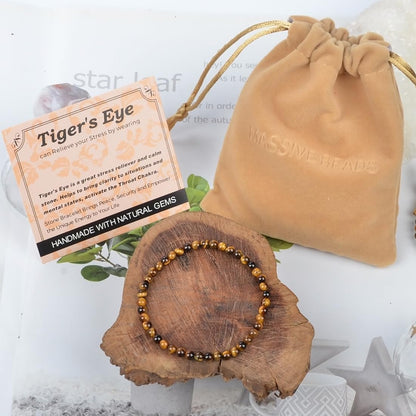 MASSIVE BEADS Yellow Tiger's Eye - Stone of Release Stress - Handmade Yoga Stretch Elastic Bracelet Natural Stone Crystal Healing Power Energy Gifts for Unisex Adult 4mm