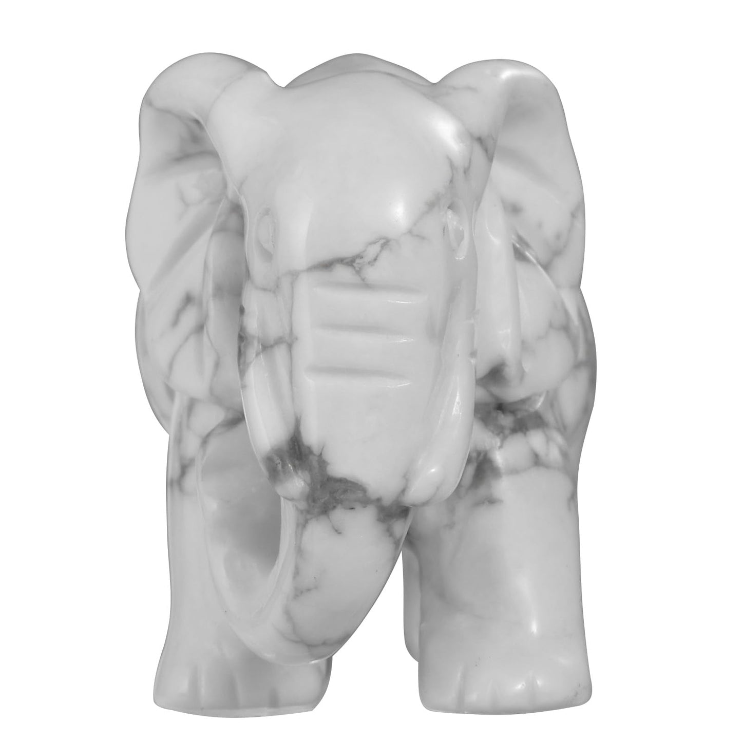 SMQ White Howlite Elephant Statue with Trunk Down for Women Gift Elephant Crystals Healing Stone Carved Lucky Pocket Spiritual Animal Carvings Figurine Home Office Decor Ornament,2''