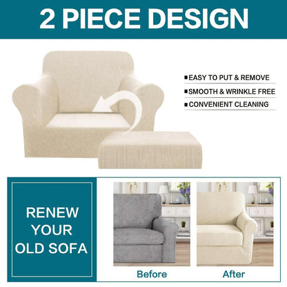 Turquoize 2 Piece Chair Covers for Living Room Armchair Cover Armchair Slipcovers with Arms Feature Thick Jacquard Fabric (Chair,Biscotti Beige)